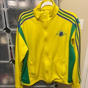 Adidas Sporty Yellow and Green Zip Up Sweater